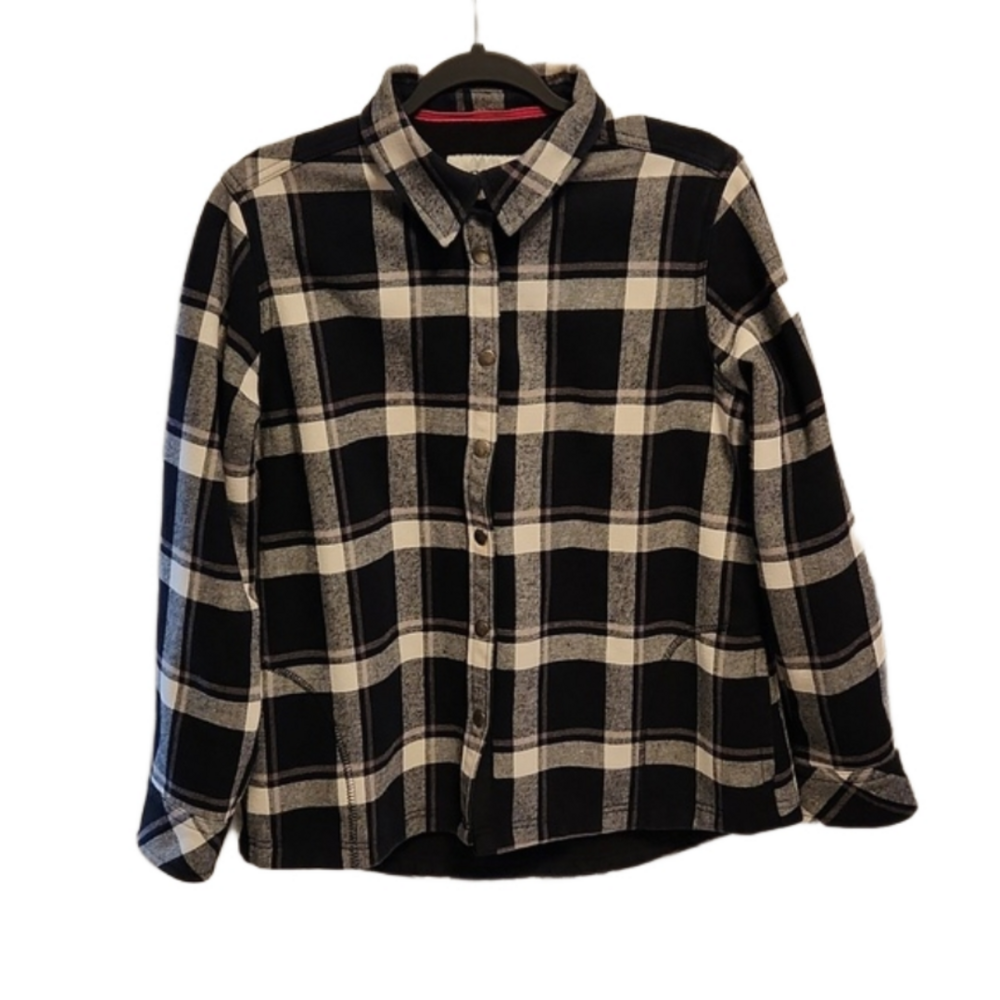 Orvis blue white cotton plaid shacket jacket sz L women's